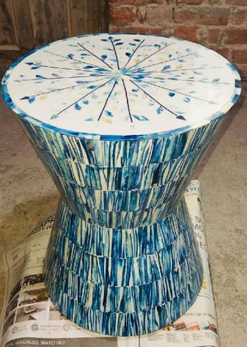 Round Antique Blue Bone Inlay Stool, For Home, Restaurants, Size : 16x18 Inch