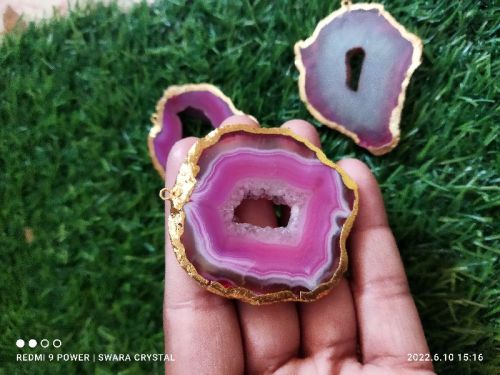 Gold Polished Druzy Agate Pendant, For Blood Circulation, Astrological, Home, Gifts, Size : 15-30mm