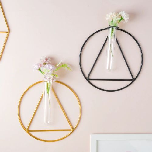 Circular Wall Tube Vase Gold & Black Set Of 2