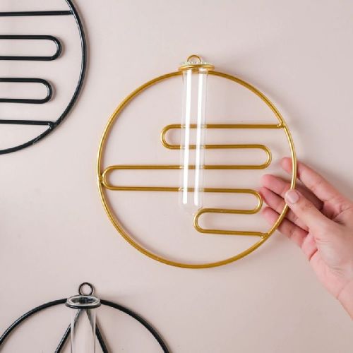 Hanging Glass Planter Vase Gold & Black - Round Set Of 2