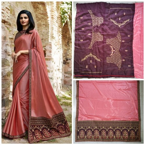 Border Party Wear Designer Saree, Color : Pink