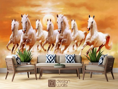 Non Woven 3D Horses Wallpaper, Size : Customized