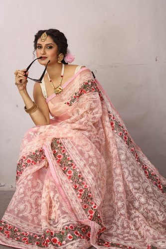 Pure Organza Work Sarees, Saree Length : 5.5 M (separate Blouse Piece)