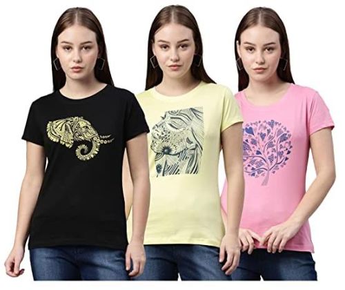 Printed Cotton Ladies T-Shirts, Size : M, XL, XXL