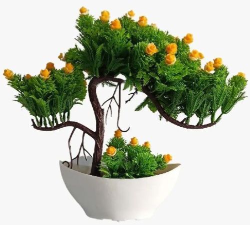 Artificial Plant Y-shaped Bonsai Tree With Yellow Flowers & Leaves