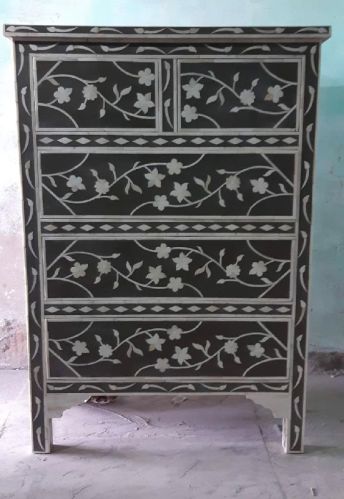 Gloomy Black Bone Inlay Nightstand Table