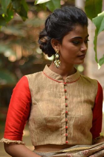 Crushed-Tissue Chinese Collar Blouse, Size : 28, 30, 32, 34, 36, 38, 40, 42, 44, 46, 48, 50