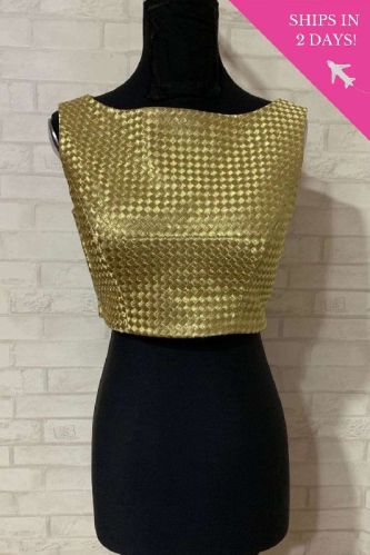 Gold Mesh Boat Neck Blouse