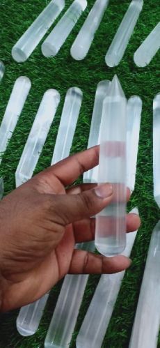 Polished Natural Stone Selenite Massage Wand, Length : 10-20cm