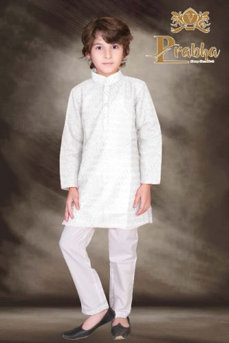 Cotton Chiken Embroidered Lakhnavi Kids Kurta Pyjama, Gender : Male