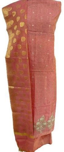 Slim Fit Half Sleeves Stitched Chikankari Chanderi Suit, Pattern : Plain