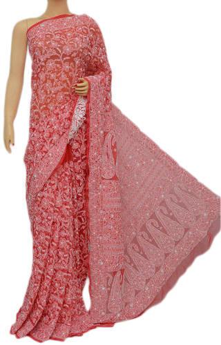 Plain Chikankari Georgette Sarees, Saree Length : 7 Meter