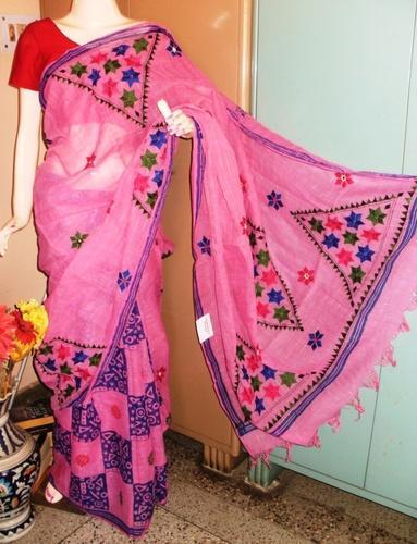 Kolkata Handmade Embroidered Sarees, For Easy Wash, Dry Cleaning, Anti-Wrinkle, Packaging Size : 2 Pieces