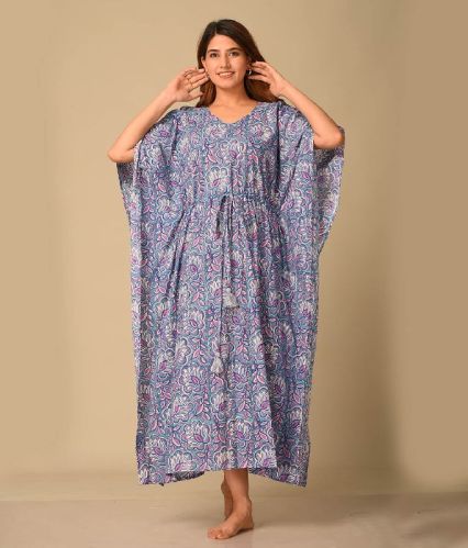 Fiorella Block Printed Evening Wear Kaftan, Size : XXS, XS, S, M, XL, 2XL, 3XL, 4XL, 5XL, 6XL