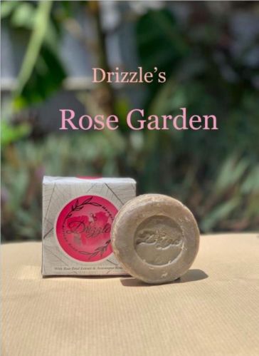 Round Drizzle Rose Garden Handmade Soap, For Bathing, Packaging Type : Paper Wrapper