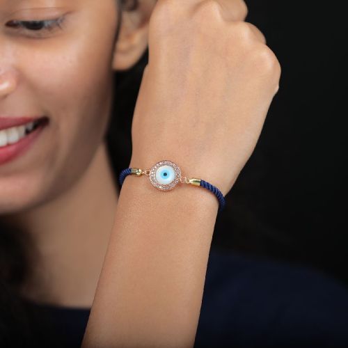 Dark Blue Nylon Round Shape Bracelet, Gender : Female