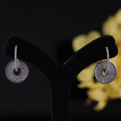 Sterling Silver Polished Dual Round Diamond Earring, Packaging Type : Plastic Packet, Paper Box