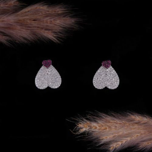 Elegant Red And White Diamond Earring, Packaging Type : Plastic Packet, Paper Box