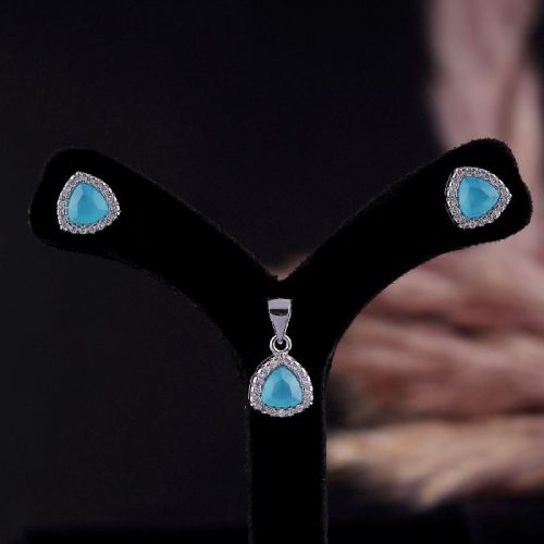 Firoza Triangle Shape Pendant Set With Chain