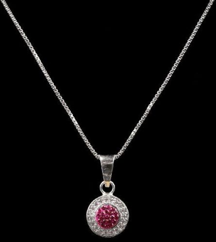 Hotpink Color Diamond Round Shape Necklace, For Jewellery Use, Purity : 925 Silver