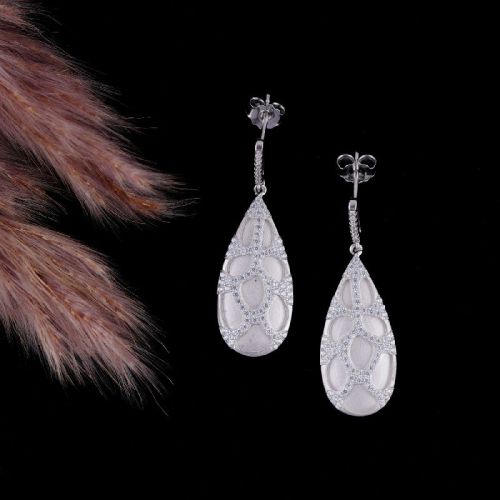 Sterling Silver Polished Matt Leaf Diamond Earring, Packaging Type : Plastic Packet, Paper Box