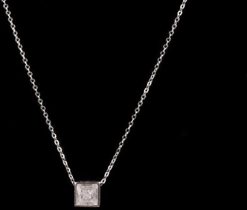 Square Diamond Pendant With Chain, Packaging Type : Plastic Packet, Paper Box