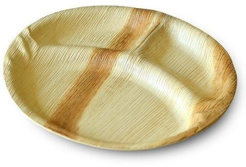3 Compartment Round Areca Leaf Plate, For Serving Food, Feature : Eco Friendly, Durable