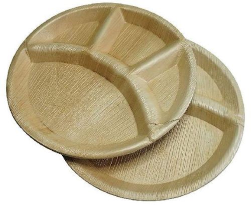 4 Compartment Round Areca Leaf Plate, For Serving Food, Feature : Disposable
