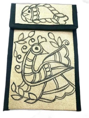 Madhubani Print Jute Mobile Cover, Size : 4 X 7 Inch