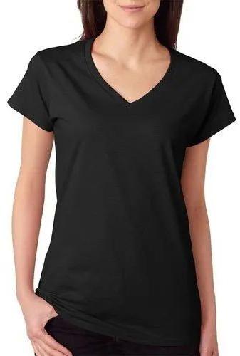 Plain Ladies V Neck T-Shirts, Size : M, XL