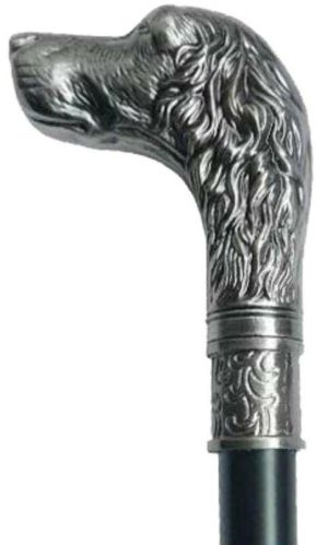 Mens Classic Antique Dog Cane Handle Silver Finish Walking Stick
