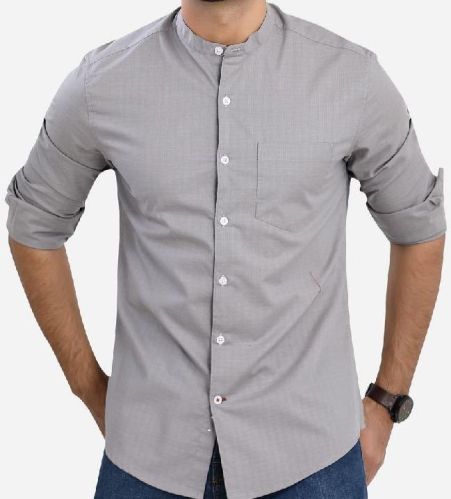 Plain Mens Mandarin Collar Shirt, Occasion : Casual Wear