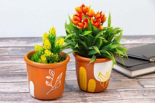 Handcrafted Terracotta Clay Boho Printed Planter, For Decorating Flower, Outdoor Decoration, Plantation