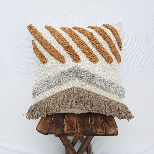 Cotton IK-230 Decorative Pillow, Color : Off-white/mustard