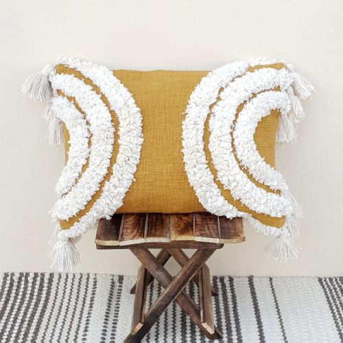 Cotton IK-81 Decorative Pillow, Color : Mustard Yellow/ivory