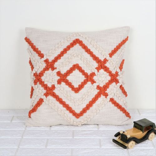 Cotton IK-875 Decorative Pillow, Color : Ivory/orange
