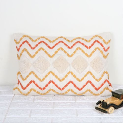 Cotton IK-876 Decorative Pillow, Color : Yellow/ / Orange/ivory