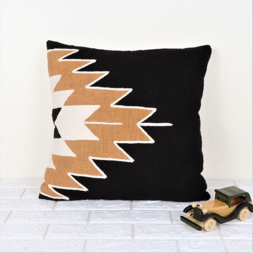 Cotton IK-891 Decorative Pillow, Color : Black/mustard Yellow