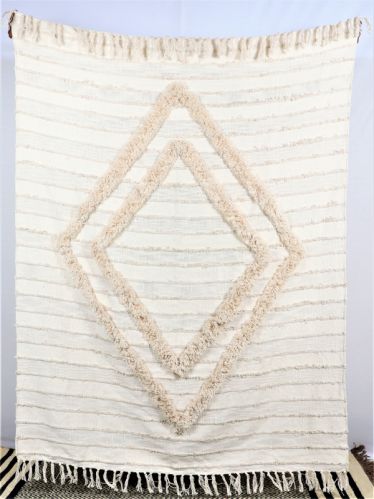 Cotton THROW-06 Blanket, Color : Off-White/Off-White