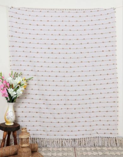 Cotton THROW-39 Blanket, Color : Off-White/Off-White