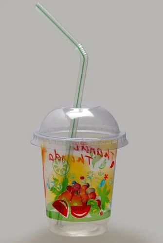 Printed Plastic Polypropylene Disposable Glass, Color : Transparent