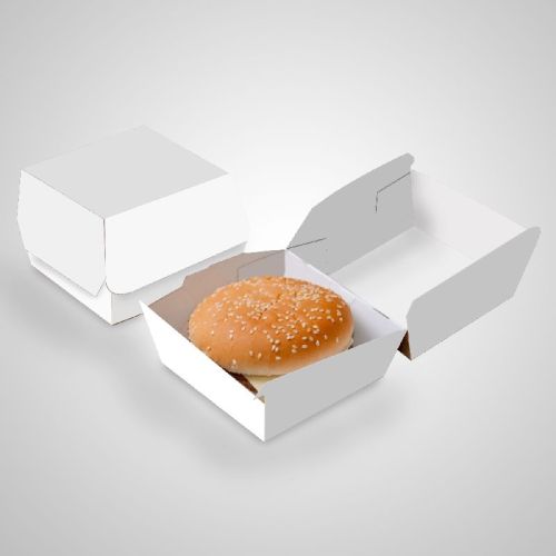 Square Paper Plain Burger Packaging Box, Color : White