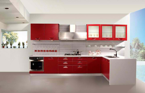 Plywood High Gloss L Shape Modular Kitchen