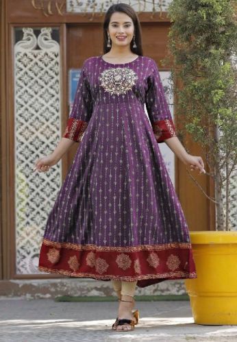 Rayon Foil Print Kurti, Size : M, XL, 2XL, 3XL