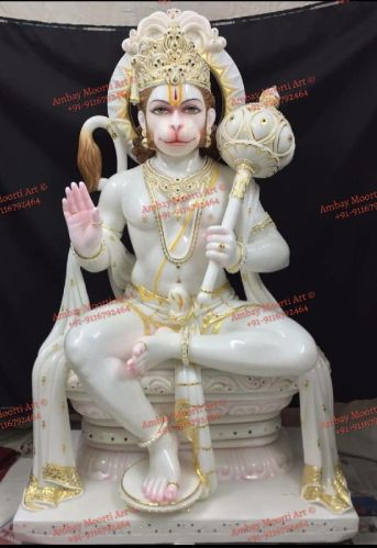 Plain Temple Marble Sitting Hanuman Statue, Size In Feet : Thermocol Box