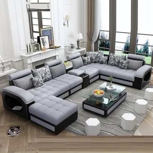 Polished Plain Leather U Shaped Sofa Set, Size : Standard