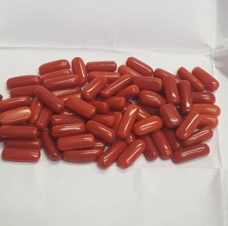 Capsule Shape Red Coral Stone, For Jewellery, Packaging Type : Box