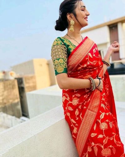 3400 Jacquard Silk Saree, Width : 6 Meter