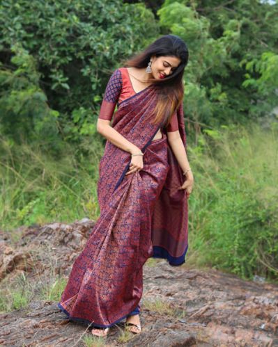 3490 Jacquard Silk Saree, Width : 6 Meter