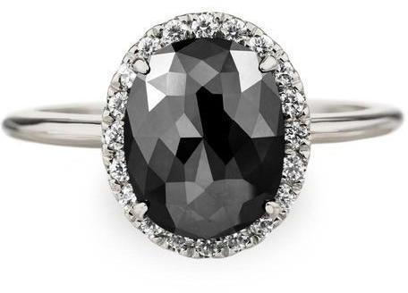 Oval Cut Black Diamond Halo Ring